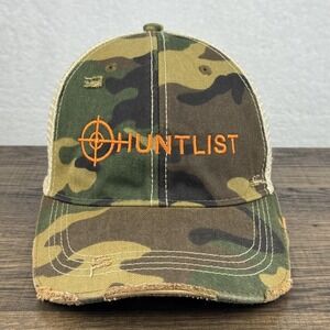Huntlist Hat Cap Snap Back Camo Green Mesh Trucker Hunting Orange Logo Mens